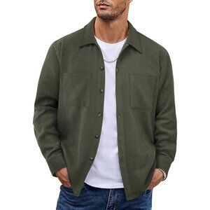 Men's Army Green Flannel Shirts Casual Button Down Plaid Shirt with Pockets